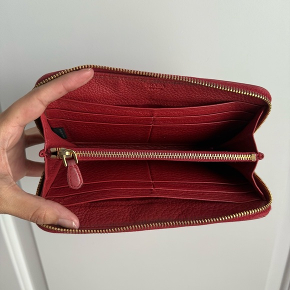 AUTHENTIC Prada Red Leather Zip Around Wallet - Picture 4 of 9